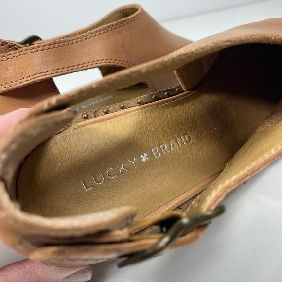 Lucky Brand Giovanna Cutout Camel Leather Adjustable Strap Studded Booties 7.5 - Picture 10 of 12